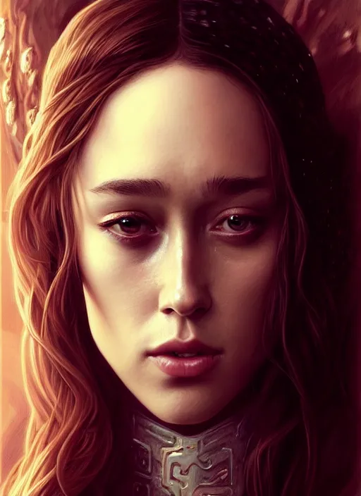 Prompt: portrait of alycia debnam - carey as a vampire lord, alycia debnam - carey face, jewelry, greek, ruby, intricate, headshot, highly detailed, digital painting, artstation, concept art, sharp focus, cinematic lighting, illustration, art by artgerm and greg rutkowski, alphonse mucha, cgsociety