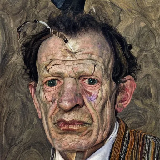 Image similar to high quality high detail painting by lucian freud, hd, portrait of a witch doctor