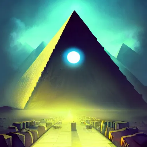 Image similar to the all seeing pyramid!! eyes watching over all of humanity and history and time and space, concept art, digital painting, trending on artstation, illustration, matte painting,