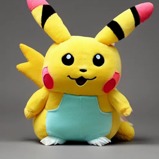 Image similar to full length portrait of cute plush pikachu in pastel colors