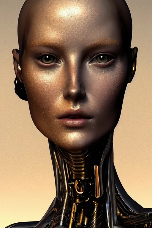 Prompt: beautiful portrait of a female robot, dystopian, biopunk, detailed skin, digital painting, sculpted in zbrush, artstation, concept art, smooth, sharp focus, illustration, chiaroscuro, soft lighting, peaceful ambient, golden ratio, rule of thirds, fibonacci, incredible art by Stanley Artgerm Lau and Greg Rutkowski, composition by mike mignola and Simon Stalenhag,