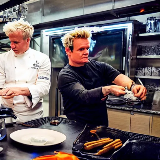 Prompt: cyberpunk Gordon Ramsey making NANITE SOUP AND SHOWING it to EVERYONE