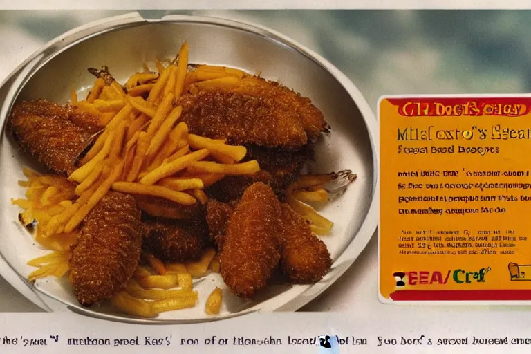 Prompt: mcdonald's fried bees with dry leaf stew, in 1 9 9 5, y 2 k cybercore, advertisement photo