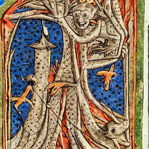 Image similar to grotesque creatures in the margins of old illuminated manuscripts