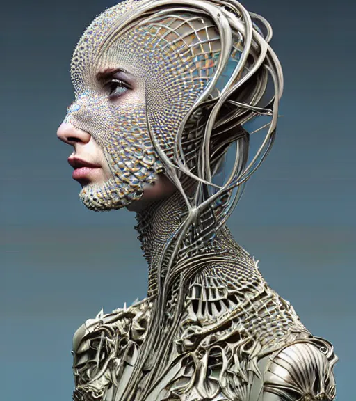 Prompt: futuristic minimalist 3 d model of detailed realistic beautiful young groovypunk queen of andromeda galaxy in full regal attire. face portrait. art nouveau, symbolist, visionary, baroque, giant fractal details. horizontal symmetry by zdzisław beksinski, iris van herpen, raymond swanland and alphonse mucha. highly detailed, hyper - real, beautiful