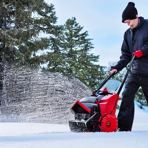 Image similar to Snowblower manual shows man putting his hand in the snowblower and losing it