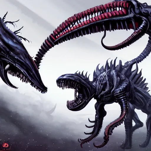 Prompt: xenomorph combined with tyranid ripper swarm, concept art