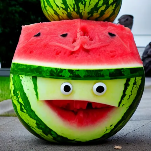 Image similar to watermelon as an evil monster