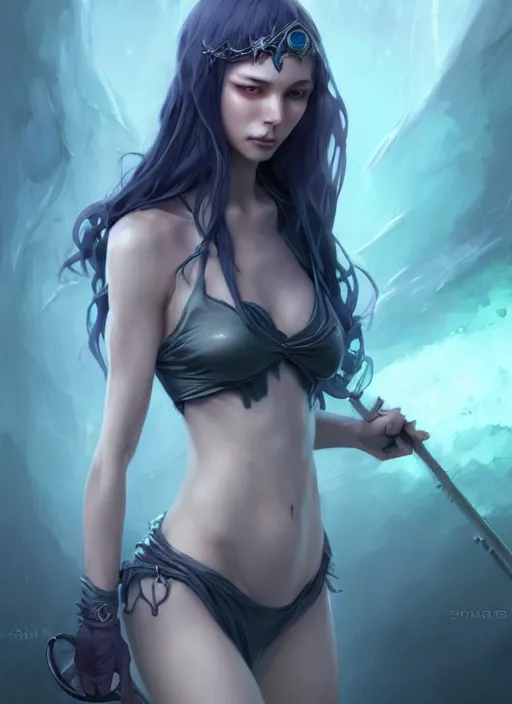 Image similar to character concept art of a dark fantasy female water witch, key visual, realistic shaded perfect face, fine details, dystopian environment and background, by stanley artgerm lau, wlop, rossdraws, james jean, andrei riabovitchev, marc simonetti, and sakimichan, trending on artstation