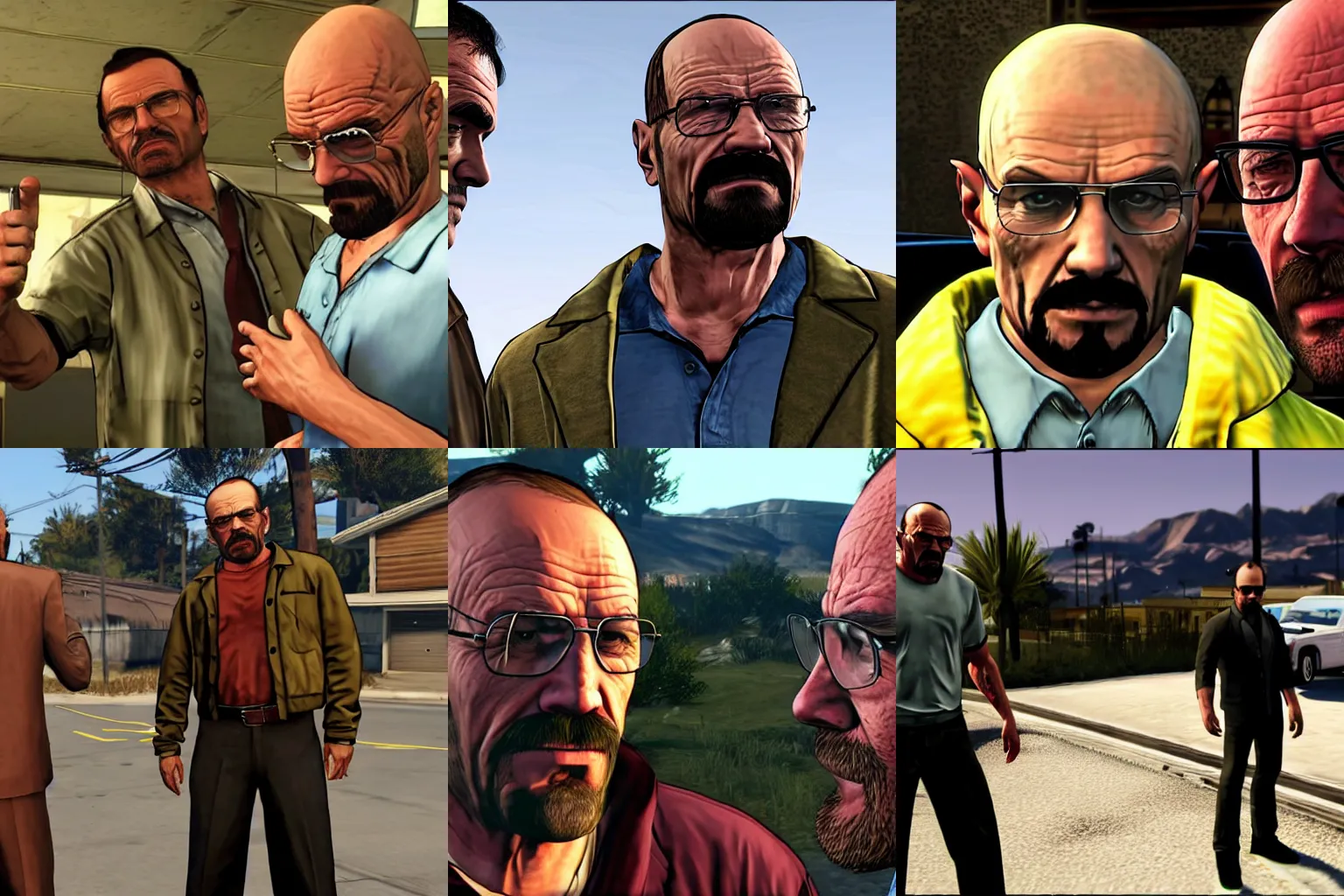 Prompt: a gta V cutscene of Walter White arguing with Trevor Philips