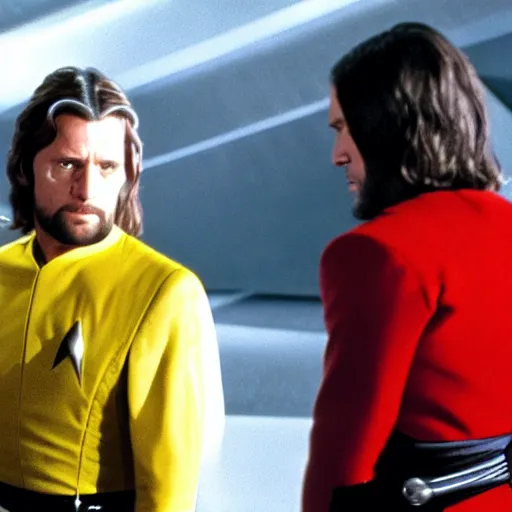 Image similar to A still of Aragorn as Captain Kirk on Star Trek