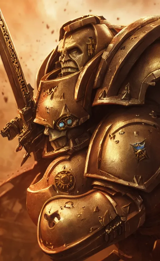 Image similar to warhammer 40k Emperor of Mankind, half-length portrait, beautiful face, long hair, illustration, fine details, cinematic, highly detailed, octane render