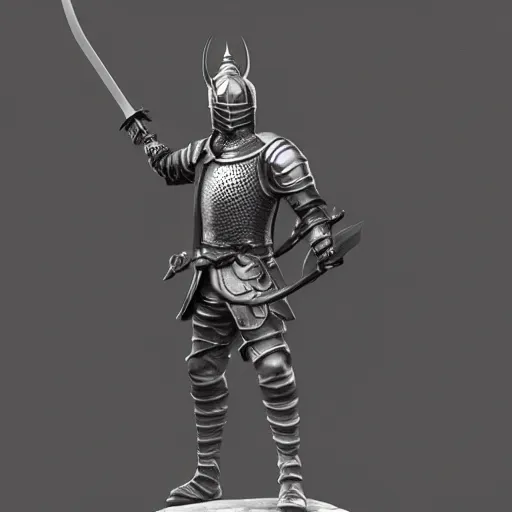 Image similar to a statue of a knight holding a sword, an ambient occlusion render by senior character artist, zbrush central contest winner, fantasy art, sketchfab, artstation hd, zbrush