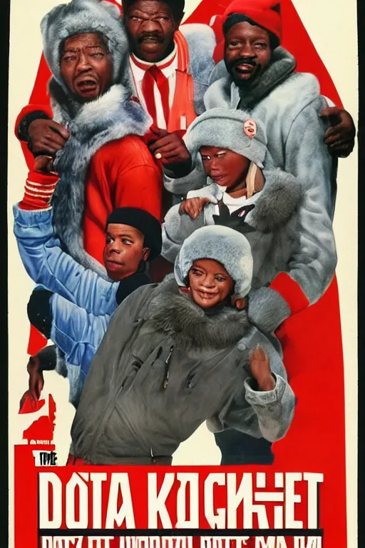 Image similar to poster the movie 1 9 8 8 ussr don't be a menace to south central while drinking your juice in the hood, perfect symmetrical eye, gray fur hat soviet soviet russian winter fur cap with earflaps ushanka, bottle of vodka, bears, kremlin babushka communist