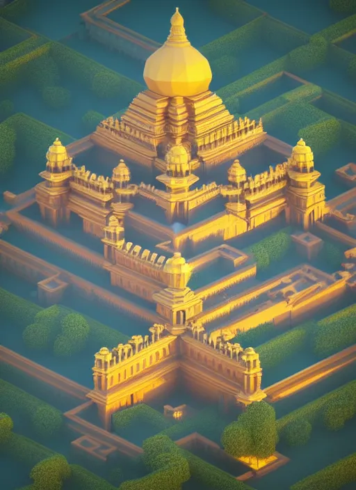 Image similar to a low poly isometric render of mysore palace in the style of monument valley, intricate, elegant, smooth shading, soft lighting, illustration, simple, solid shapes, by magali villeneuve, jeremy lipkin and michael garmash, rob rey and kentaro miura style, octane render