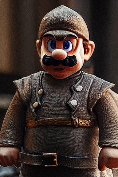 Image similar to “ very intricate photorealistic photo of a realistic human version of super mario in an episode of game of thrones, photo is in focus with detailed atmospheric lighting, award - winning details ”