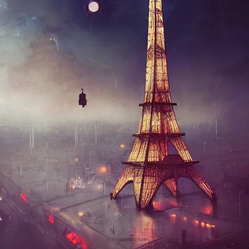 Image similar to a steampunk eiffel tower in heaven, steampunk dirty world, by wlop, greg rutkowski and beeple