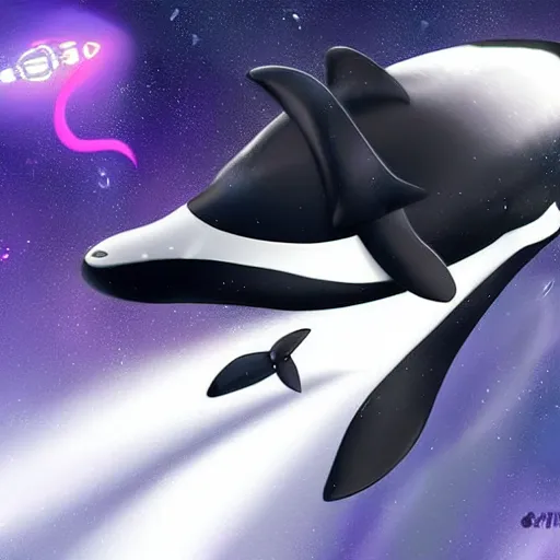 Image similar to Orca in space wearing a fur coat in space galaxy in background digital art artstation