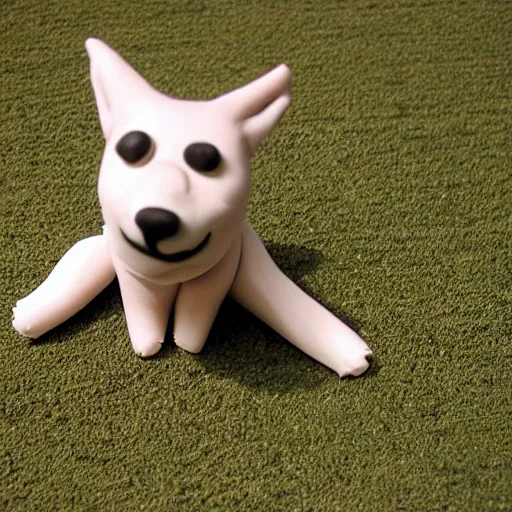 Image similar to funny strange dog made out of clay on a green carpet, Nikon Coolpix 5200