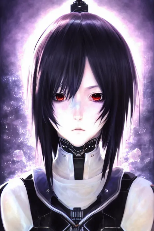 Image similar to portrait Anime girl in cyberpunk trinity blood armor, cute-fine-face, black-hair pretty face, realistic shaded Perfect face, fine details. Anime. realistic shaded lighting by Ilya Kuvshinov katsuhiro otomo ghost-in-the-shell, magali villeneuve, artgerm, rutkowski, WLOP Jeremy Lipkin and Giuseppe Dangelico Pino and Michael Garmash and Rob Rey