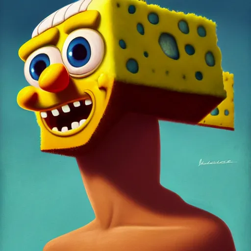 Image similar to portrait ofspongebob, medium shot, asymmetrical, profile picture, organic painting, sunny day, matte painting, bold shapes, hard edges, street art, trending on artstation, by huang guangjian, gil elvgren, ruan jia, randy vargas, greg rutkowski