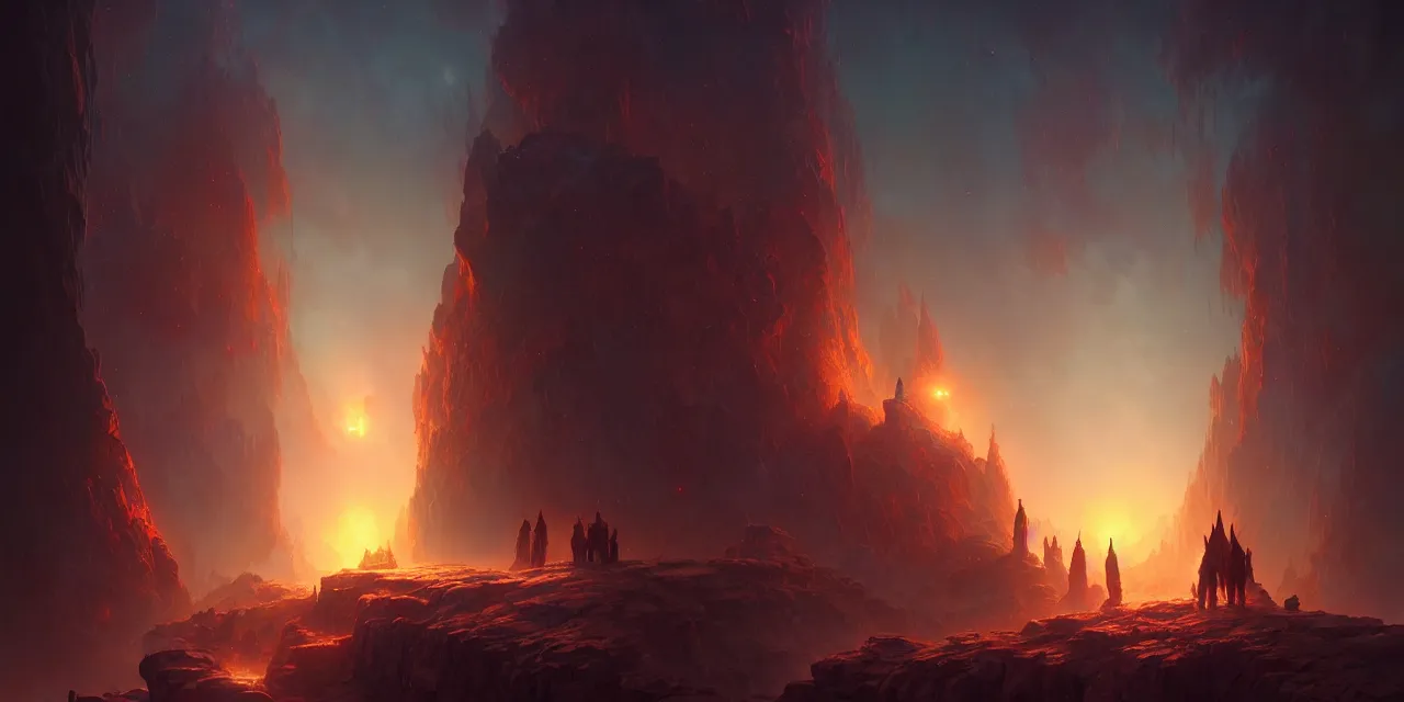 Prompt: the end of eternity, atmospheric lighting, intricate, volumetric lighting, beautiful, sharp focus, ultra detailed, in the art style of marc simonetti, bowater charlie and brom gerald, astrophotography