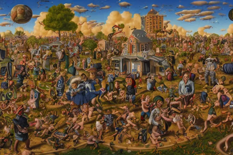 Prompt: a sparsely populated strange battle in an old hospital between old people and babies Robert Williams Mark Ryden and Alex Gross, Todd Schorr highly detailed deep perspective perfect composition