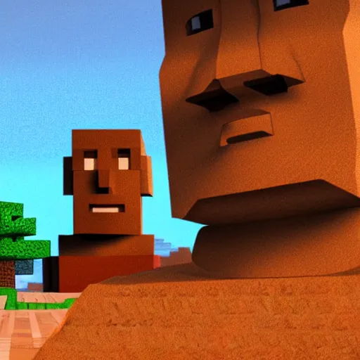 Prompt: minecraft steve meeting moai head, cinematic, 4 k, oil painting