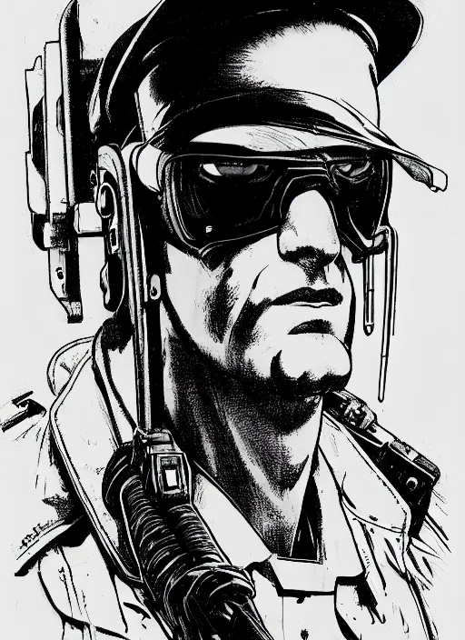 Prompt: cyberpunk policeman. portrait by stonehouse and mœbius and will eisner and gil elvgren and pixar. realistic proportions. cyberpunk 2 0 7 7, apex, blade runner 2 0 4 9 concept art. cel shading. attractive face. thick lines.