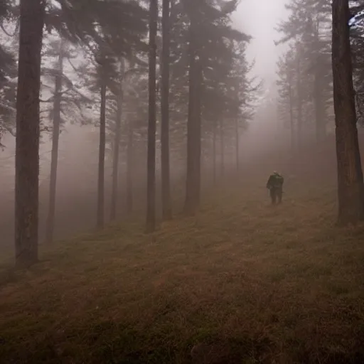 Prompt: herobrine lurking in a foggy forest