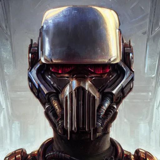 Image similar to the doomslayer as a realistic scifi cyberpunk knight, closeup portrait art by donato giancola and greg rutkowski, vintage retro scifi, realistic face, digital art, trending on artstation, symmetry!!!