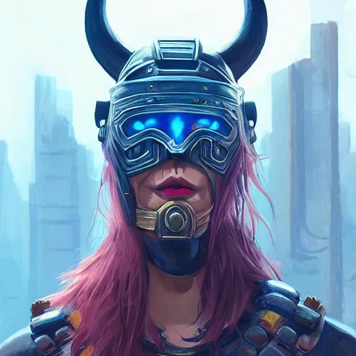 Image similar to cyberpunk viking helmet mask warrior goddess robot ninja fantasy, art gta 5 cover, official fanart behance hd artstation by jesper ejsing, by rhads, makoto shinkai and lois van baarle, ilya kuvshinov, ossdraws