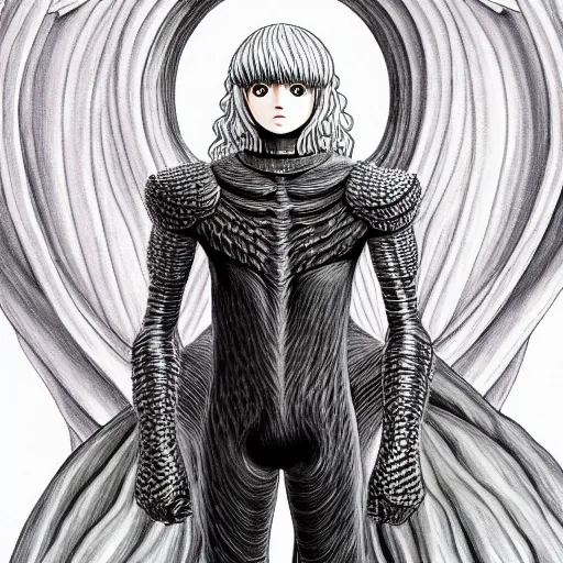 Image similar to full body portrait of griffith from berserk manga, posing, symmetrical composition, centred composition, hyperdetailed, kentaro miura style, 4 k