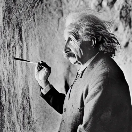 Prompt: Albert Einstein as a Neanderthal writing equations on a cave wall