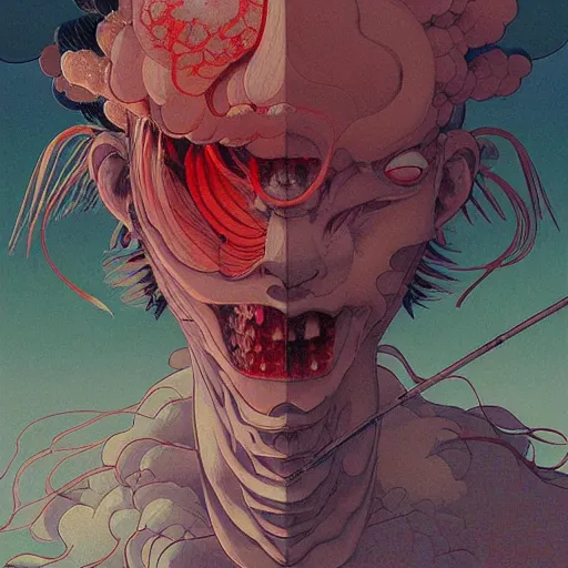 Image similar to prompt : yokai portrait soft light painted by james jean and katsuhiro otomo and erik jones, inspired by evangeleon anime, smooth face feature, intricate oil painting, high detail illustration, sharp high detail, manga and anime 1 9 9 9