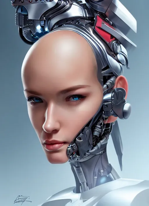 Prompt: portrait of a cyborg woman who turns her head to the right!! (((((left))))) (((((up))))) (((((down))))) by Artgerm,eyes closed , biomechanical, hyper detailled, trending on artstation