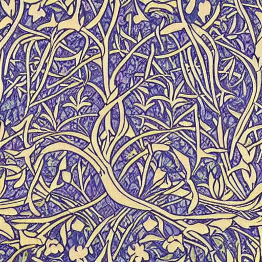 Prompt: william morris wallpaper of tree of life motif. h- 896