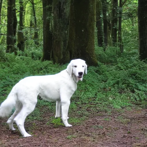 Prompt: white retriever in a forest