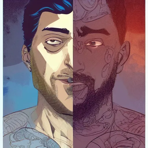 Image similar to a study of cell shaded portrait of a Handsome Indian man with turnban concept art, llustration, post grunge, concept art by josan gonzales and wlop, by james jean, Victo ngai, David Rubín, Mike Mignola, Laurie Greasley, highly detailed, sharp focus, alien, Trending on Artstation, HQ, deviantart, art by artgem