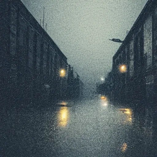 Image similar to A dark and stormy night in the style of .R.Geiger,4k, rainy, grunge