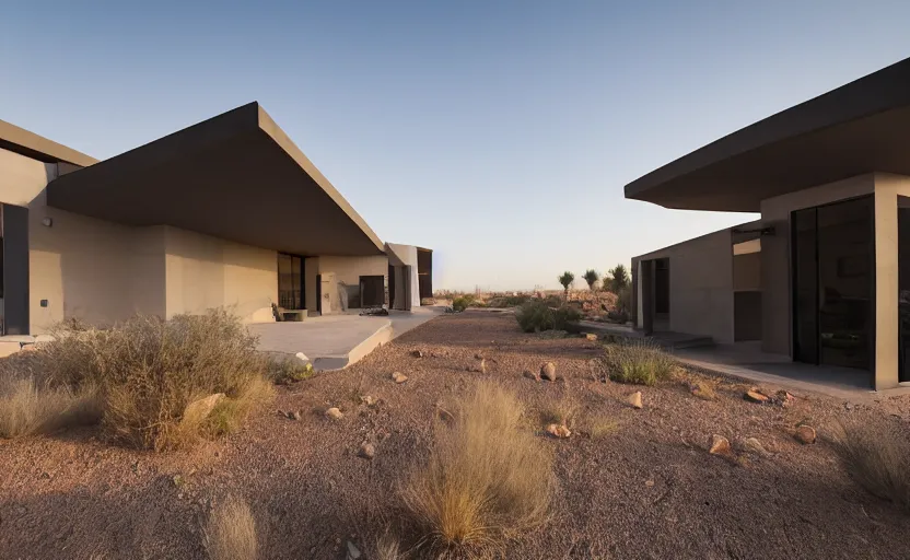 Image similar to modern house in the middle of desert, professional photography