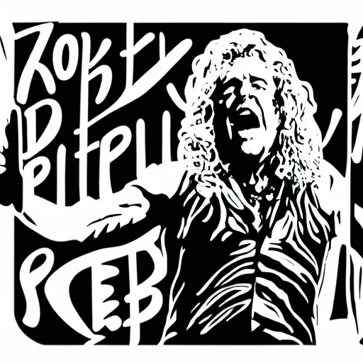 Image similar to robert plant from led zepelin singing, sticker - art, svg vector, adobe - illustrator