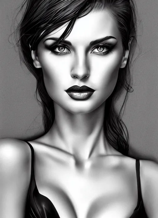 Image similar to a gorgeous female, photo by helmut newton, realistic, smooth face, perfect eyes, symmetrical, full body shot, wide angle, sharp focus, 8 k high definition, insanely detailed, intricate, elegant, art by artgerm