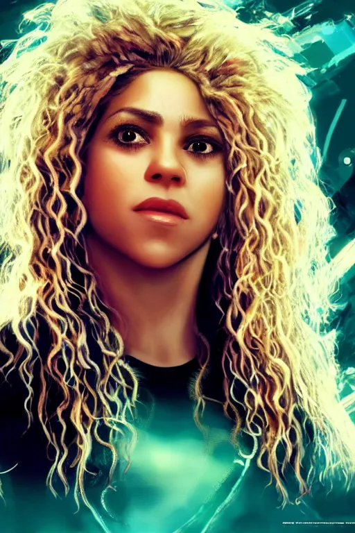 Image similar to a portrait of shakira in the style of cyberpunk,, single head, no double head,