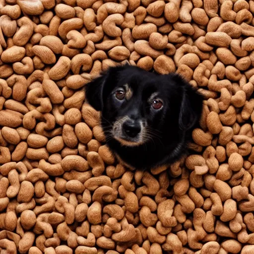 Prompt: microscopic dog sitting on a large peanut