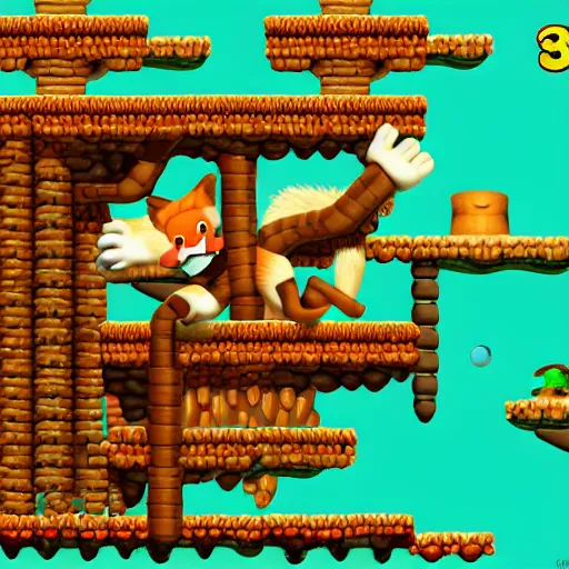 Prompt: a fox in donkey kong country
