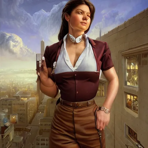 Prompt: epic portrait an muscular waitress wearing short sleeved uniform and carrying electronics, detailed, centered, digital painting, artstation, concept art, donato giancola, Joseph Christian Leyendecker, WLOP, Boris Vallejo, Breathtaking, 8k resolution, extremely detailed, beautiful, establishing shot, artistic, hyperrealistic, beautiful face, octane render