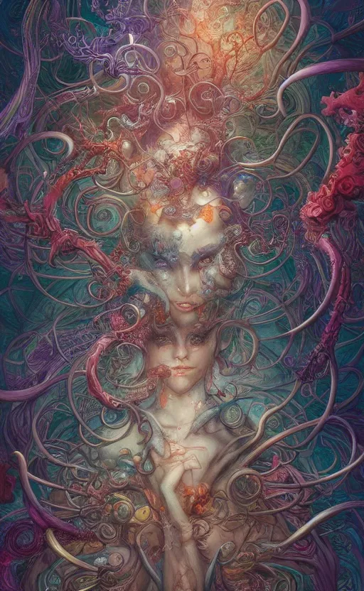 Image similar to a whirlwind of souls rushing inside the metaverse, gorgeous, great barrier reef, intricate, in the style of james jean, brian froud, hyperdetailed, sharp focus, intricate concept art, digital painting, ambient lighting, 4 k, hdt, artstation trending on gsociety, trending on artstationhq, hyper quality