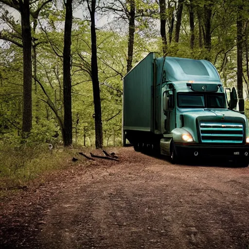 Prompt: a truck in the woods