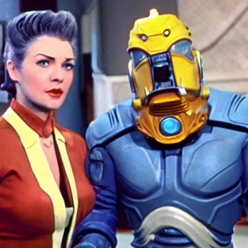 Image similar to still film from a star voyager episode, season 4, set in the bethesda game studios fallout universe.